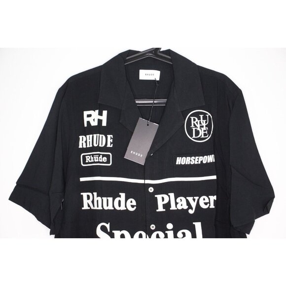 Rhude Mens Small Oversized Racing Logo Button Up Hawaiian Shirt NEW RARE R1656 - Picture 3 of 11